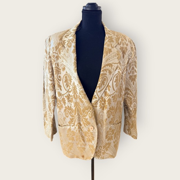 Forenza Jackets & Blazers - Vintage 90s Y2K Gold Floral Tapestry Blazer Sz 7/8 Urban Unique Artsy Maximalist